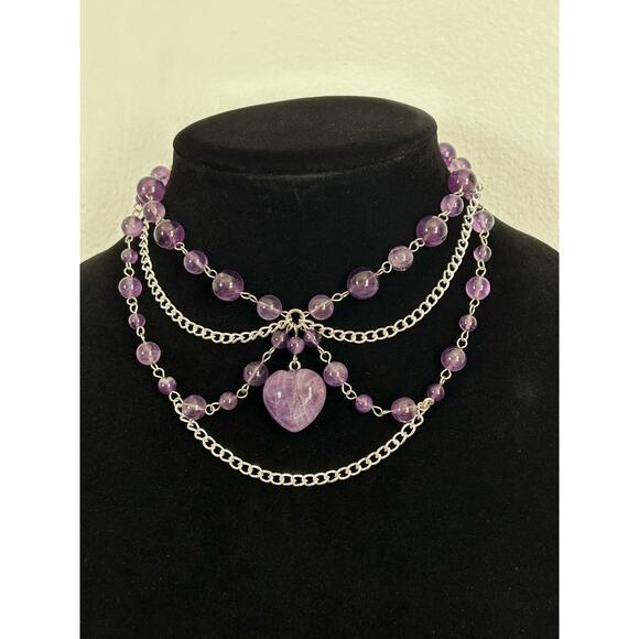 Handmade Amethyst Choker Necklace, 20in Completely Adjustable, With an Extender - Picture 1 of 7